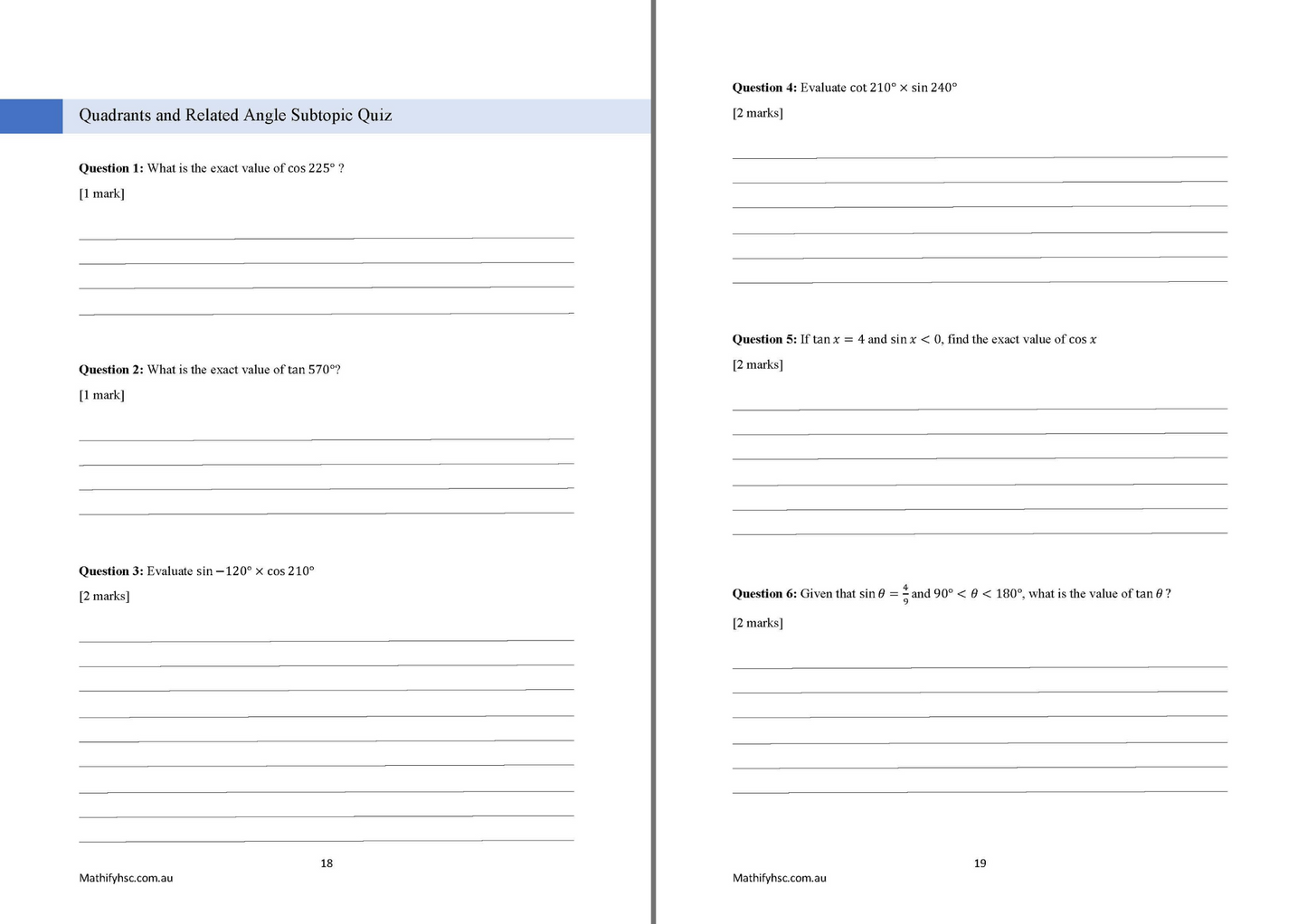 Year 11 Trigonometry Workbooks Set