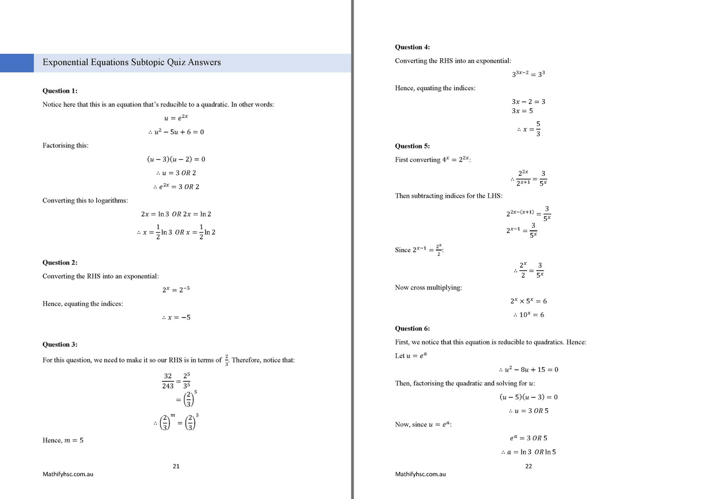 Exponentials and Logarithms Workbooks Set